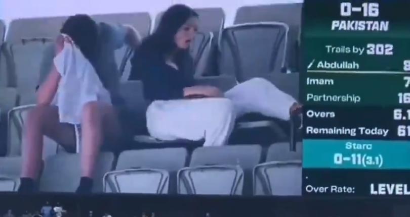 Cuddling couple flee seats after being 'caught out' on big screens at Australia vs Pakistan dailystar.co.uk/sport/other-sp…