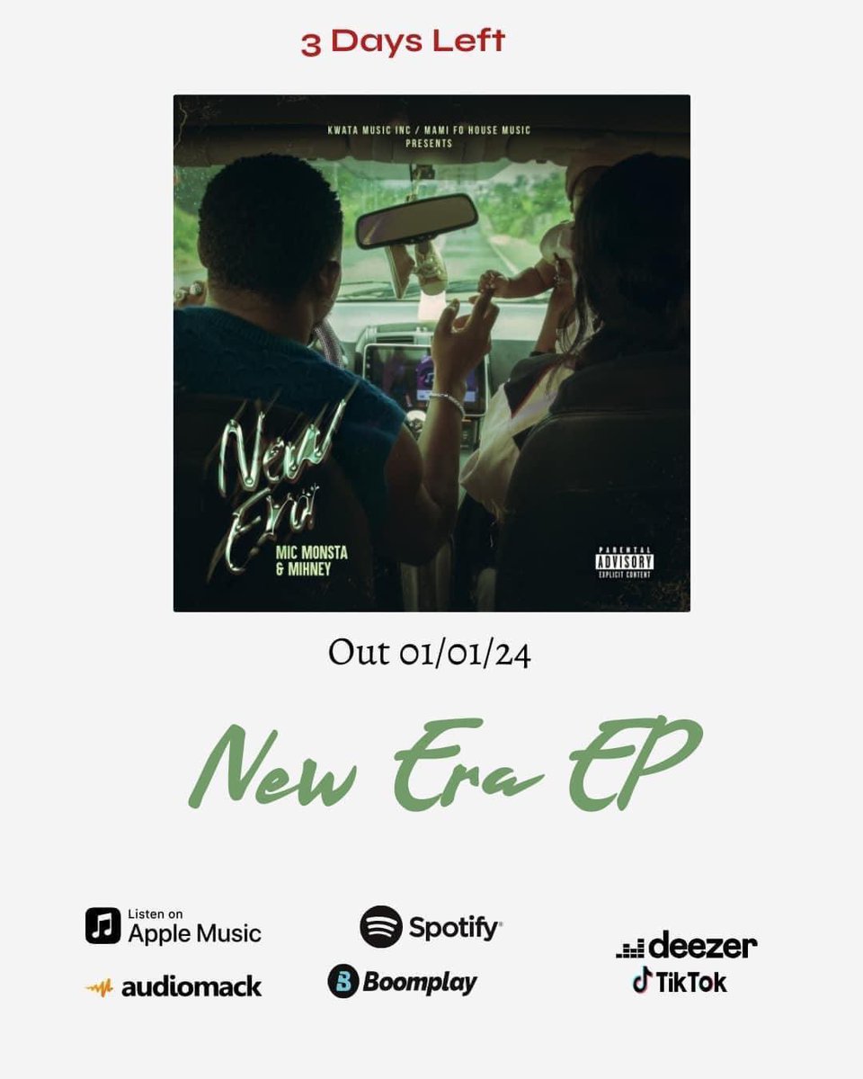 🔥Anticipate 🔥

#NewEra EP available on all streaming platforms worldwide 🌎 in 3days.

Listen exclusively on <a href="/EnowDigital/">eNow Digital: 🇨🇲 Music Platform</a> 

Click: enowdigital.com/downloads/new-…

#KwataMusic #africa #hiphopculture