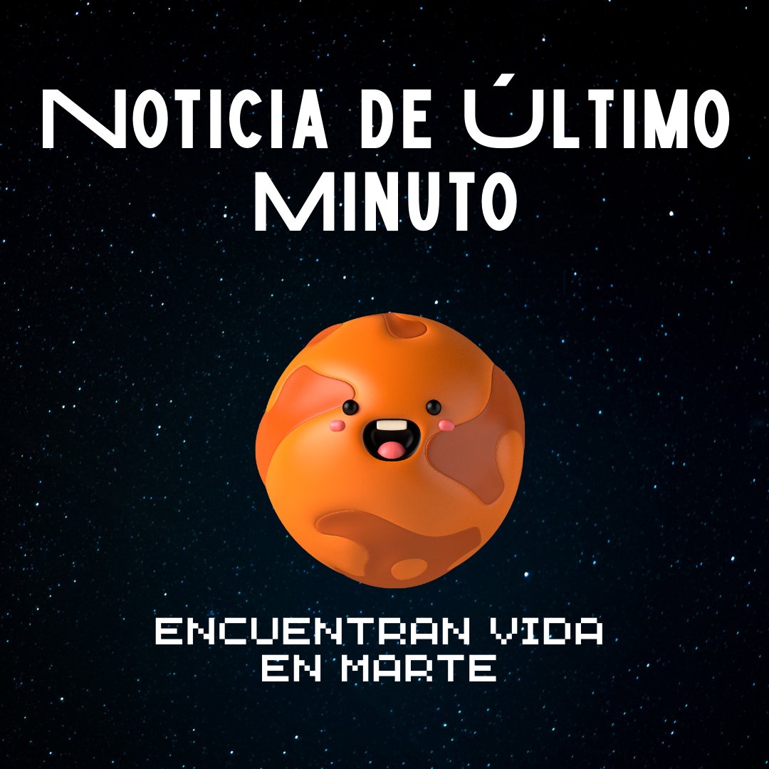 chileastros's tweet photo. ¡Urgente! Últimas noticias desde la NASA.
Hoy 28 de diciembre, confirman un descubrimiento asombroso en Marte: no solo encontramos evidencia de vida, ¡sino que hemos establecido contacto con ellos! 👾📡 Los científicos están emocionados para intercambiar conocimientos con ellos https://t.co/y9yC2FUlf1
