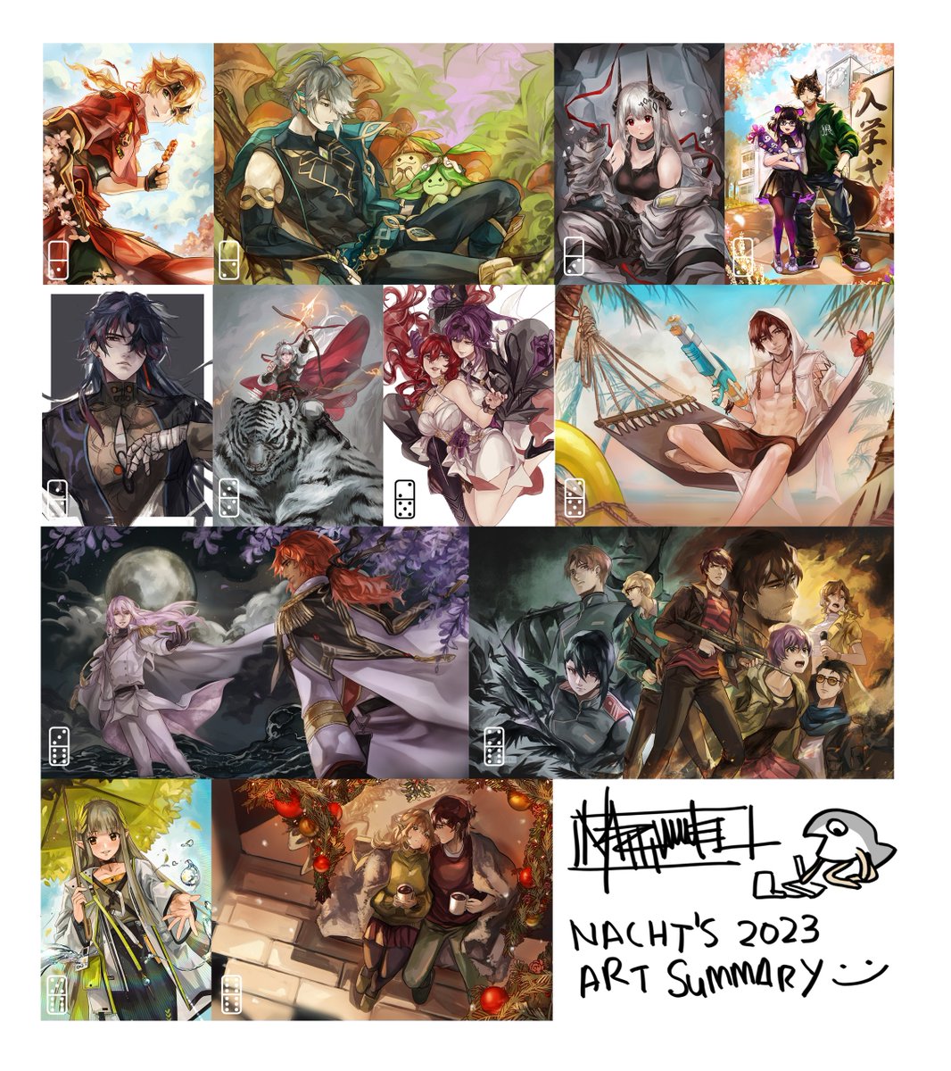 a year with a great balance of fanarts of series i love dearly, commissions for some amazing clients, and of course my kids ✨✨ 