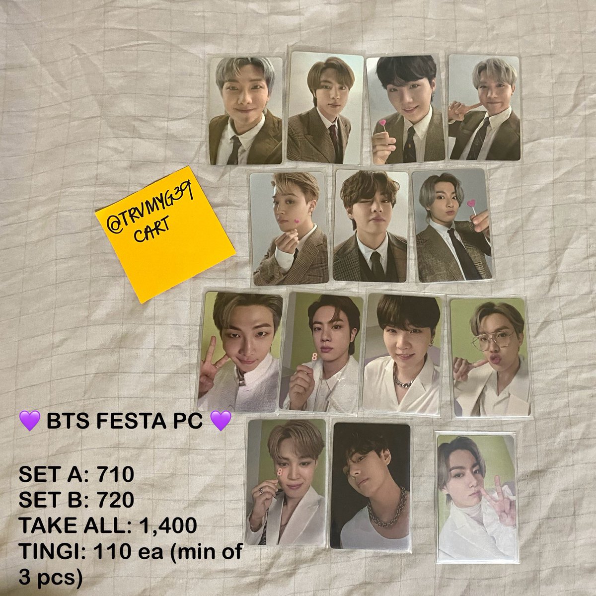 TRVMYG39CART's tweet photo. 𓂋 wts lfb bts official pc ph

check photos for prices ~

rfs: not collecting anymore

mod: sc/o, lalamove if near
mop: gcash 

🏷️: wts lfb bts enhypen album pc seasons greetings festa butter jin suga rm taehyung jimin jungkook namjoon yoongi sunghoon https://t.co/LZ7k9yCaNa