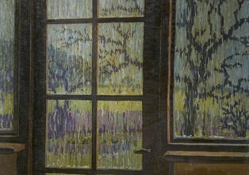 BuxtonMuseum's tweet photo. This wet and windy "View through a Door" 🚪 is a familiar sight after weeks of storms! 🌬️⛈️
#Artist John R. Davies (1899–1985) cleverly captures the contrast between the linear interior and the blurry distortion of the outside world.🌧️🏡
#OilOnCanvas🎨 #YourArtCollection🖼️ https://t.co/Mch2uF4HEN