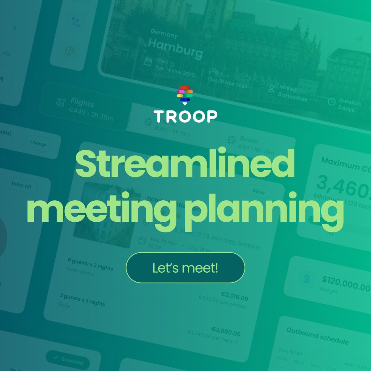 TROOP offers innovative solutions to navigate the way forward. We help you navigate the complexities of meeting planning and coordinating logistics, including finding venues, booking travel, managing attendees, and tracking expenses. Let's meet: hubs.la/Q02dFJ0m0