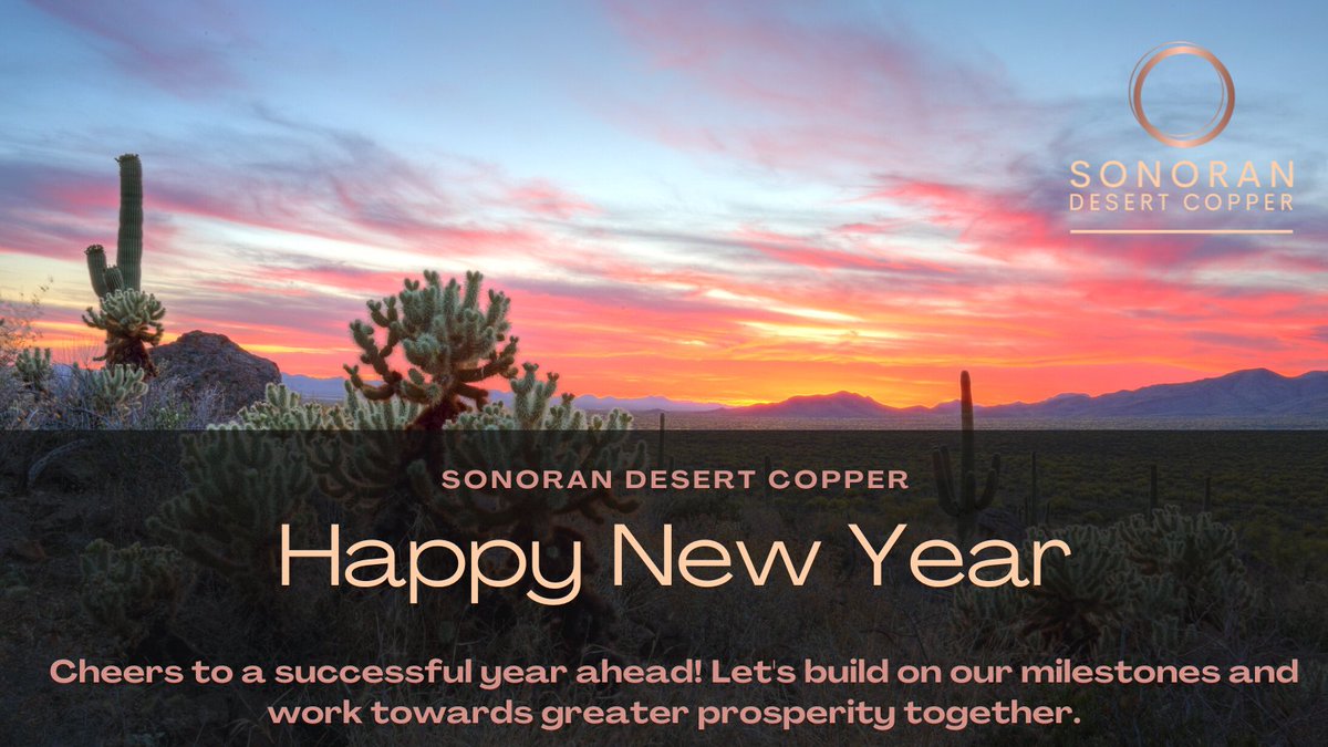 sonorancopper's tweet photo. Sonoran Desert Copper is looking forward to 2024 and the growth that is to come. We look to deliver shareholder value in the new year! 

To get more info, view our website: https://t.co/BUVheIac1u 

#Mining #Copper #Stocks #Invest https://t.co/MPMC1pwqNQ