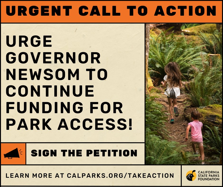 calparks's tweet photo. 📣 Park Access Programs at Risk 📣 We urge you to sign our petition to encourage Governor Newsom to secure their future. ✍ https://t.co/s1kakeuGnI. https://t.co/yDveiIuWmc