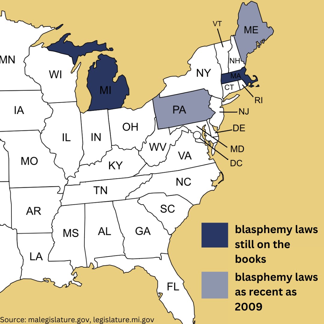 Blasphemy laws are NOT ancient history.

They may not be enforced, but even in some US states today, they are still on the books.

Join us as we continue to stand against the looming threat of religious oppression.

#EndBlasphemyLaws #ExMuslim

exmuslims.org/donate/