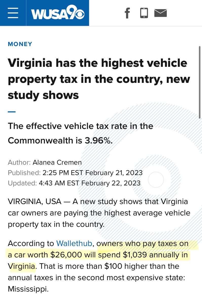 VA_GOP's tweet photo. REMINDER: Virginia has the HIGHEST vehicle tax rate in the country.

It's NEVER good to have the highest tax on anything.

If Virginia Democrats really cared about working families, they'd worth with Gov. Youngkin to repeal it. https://t.co/2OQIvs5gjT