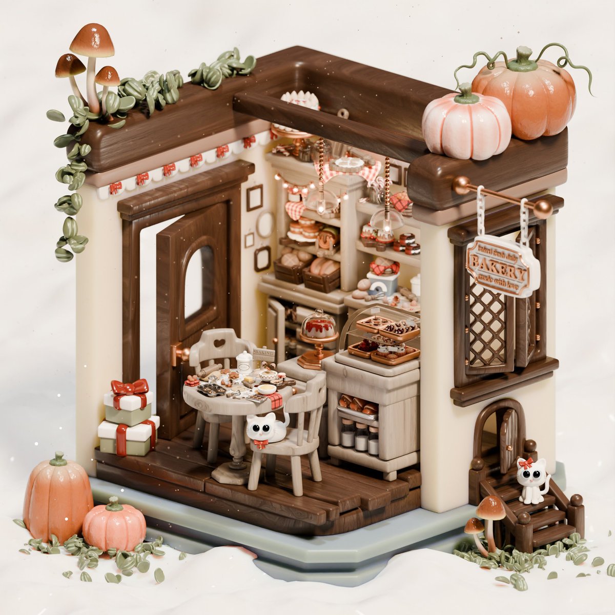 nicky_blender's tweet photo. Small but cozy Christmas bakery🎁

#b3d #blender3d https://t.co/0tcZs4hLZx