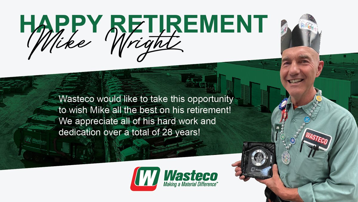 WastecoCanada's tweet photo. 🏆Cheers to Mike Wright, our outstanding Operations Supervisor at Wasteco! His unwavering work ethic, positivity, and reliability have set a high standard for everyone around him. Wishing you a well-deserved retirement, Mike!
#WeAreWasteco https://t.co/R8VHq7E8wK