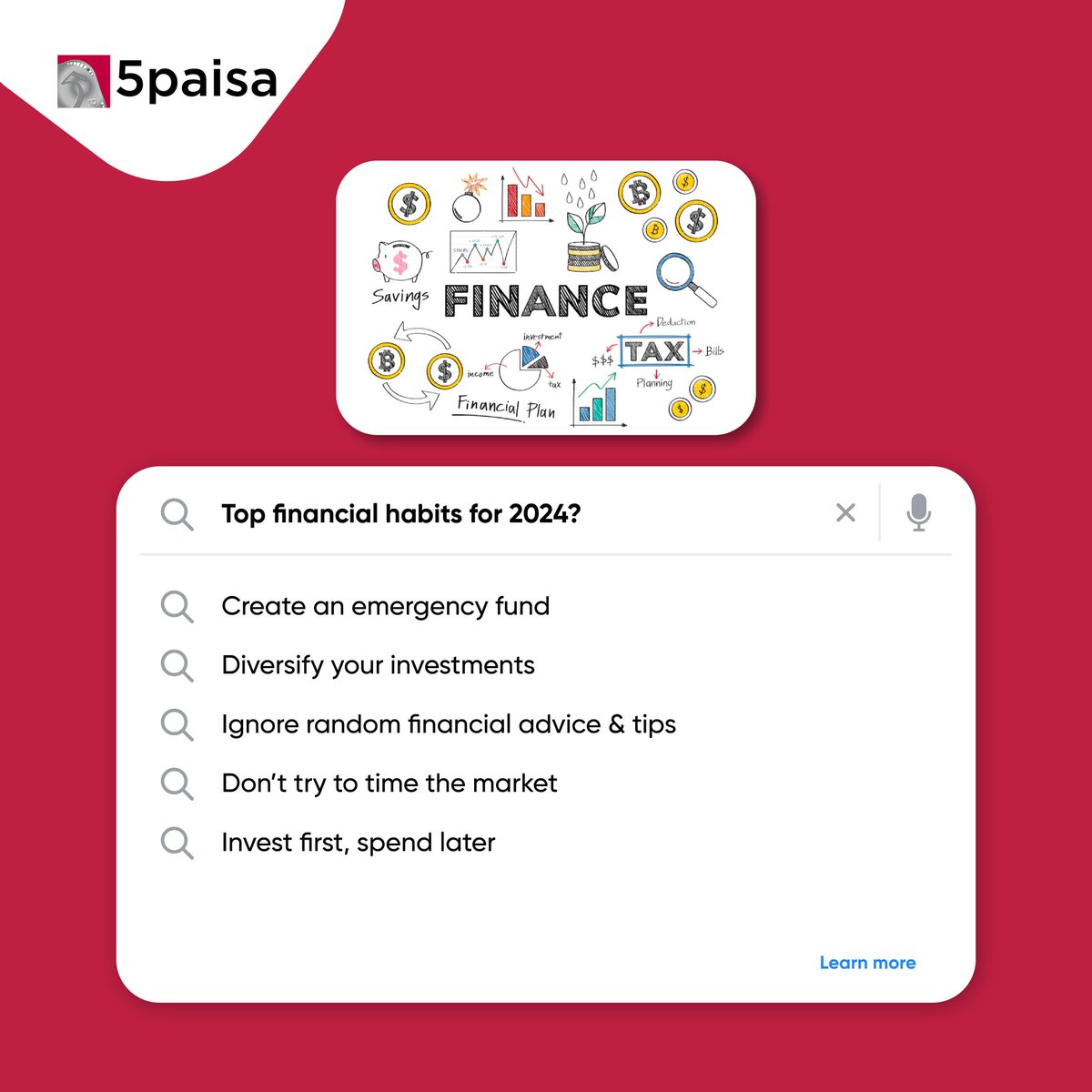5paisa's tweet image. Name one bad financial habit that you wanna drop in the 2024.

#Finance #FinancialHabits #NewYearResolution #5paisa
