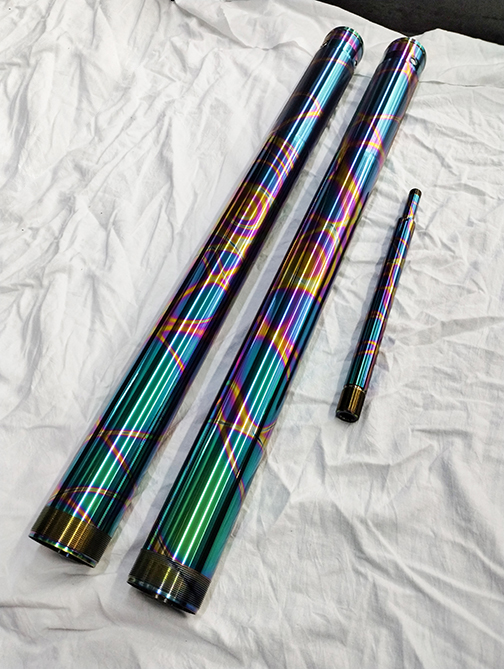 richtercoatings's tweet photo. Tie Dye fork tube posts were also our most well-received; liked, viewed, and shared posts of 2023. Tie Dye is a unique process we've been doing on firearm and golf parts for years. ๐๐ค๐ผ #PVD #forktubes #surron #motocross #motorcycle https://t.co/8Kbl26qMiy