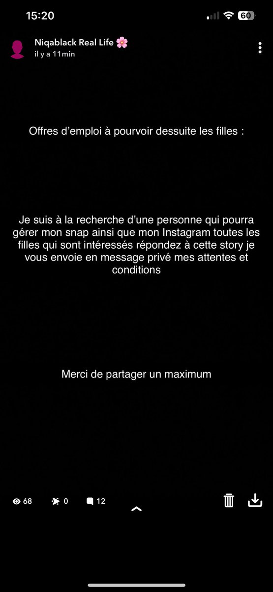 niqablack's tweet photo. OFFRE D’EMPLOI RT SVP 
postuler sur snap : niiqablack https://t.co/hZnGpr2Uux