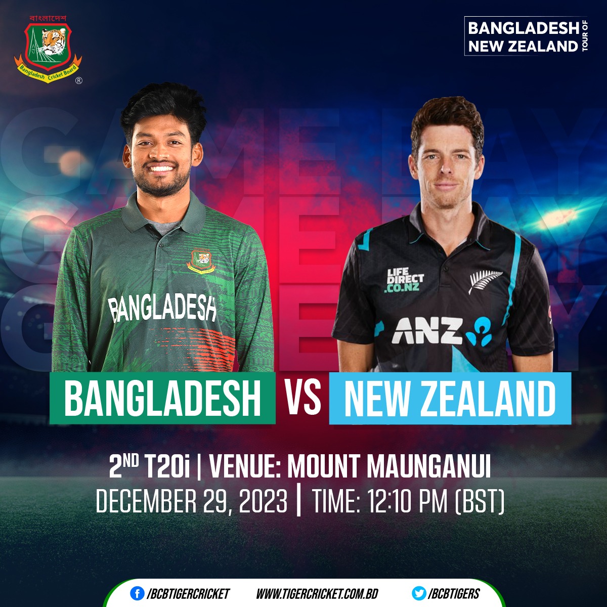 Bangladesh Tour of New Zealand
Bangladesh 🆚 New Zealand 🏏

2nd T20I | December 29, 2023 | Venue: Mount Maunganui | Time: 12:10 PM (BST)

Live on 👉 Nagorik TV, Green TV & TOFFEE

#BCB | #Cricket | #NZvBAN