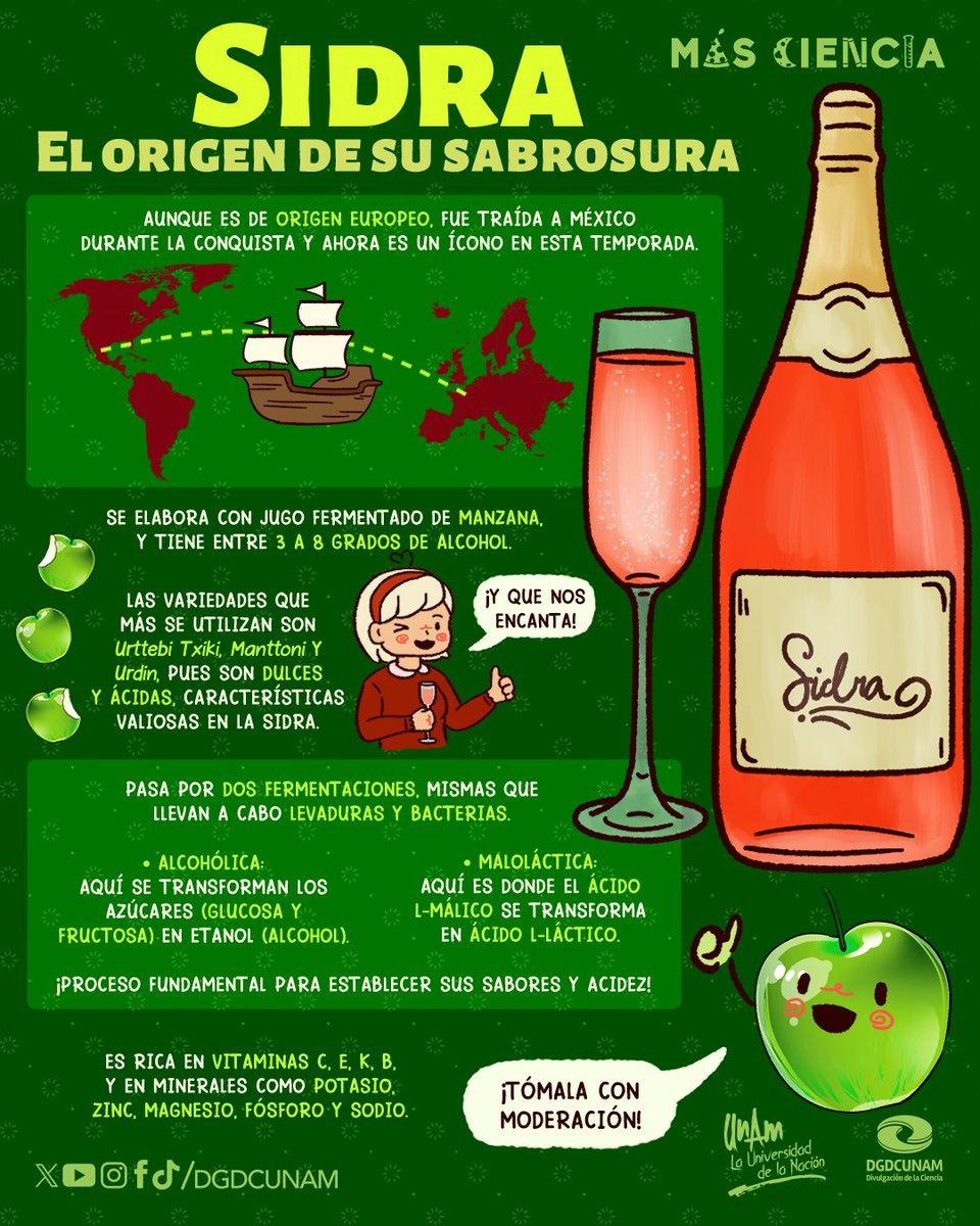 🥂¡Esta noche recibimos el #AñoNuevo!

La sidra es todo un ícono para brindar y celebrar, y hoy te contamos la química que está detrás de esta exquisita bebida.

¡Te deseamos lo mejor en este 2024!, y recuerda celebrar con moderación.🫶