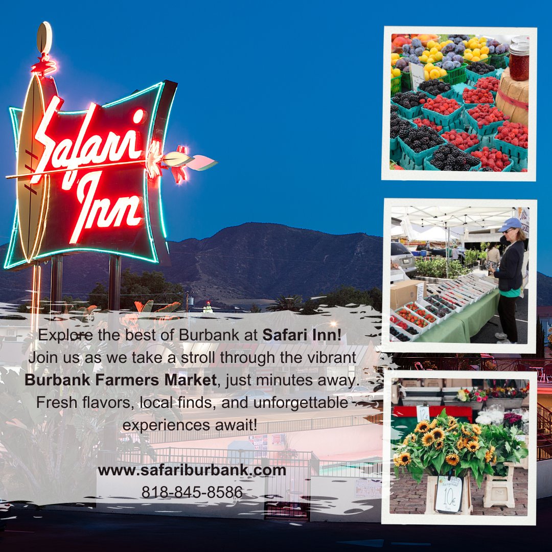 SafariBurbank's tweet photo. Exploring the vibrant flavors of Burbank Farmers Market and soaking up the retro charm of Safari Inn. A perfect blend of local delights and classic vibes! 🌽🍇🌼 https://t.co/HZttaeeC51