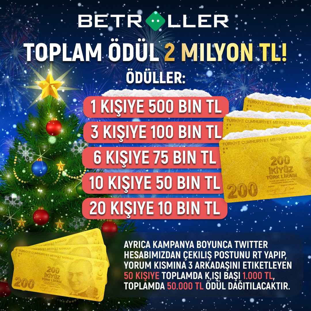 TrkBetroller's tweet photo. Yılbaşında tam 2 Milyon TL dağıtıyoruz! 🔥🔥

Katılmak için; https://t.co/erNPotHEsz

🟩Lütfen formda yer alan kuralları okuyun!

#Betroller ile oyunda kal!
https://t.co/FRMhn8eiup https://t.co/Dv9INd9kU6
