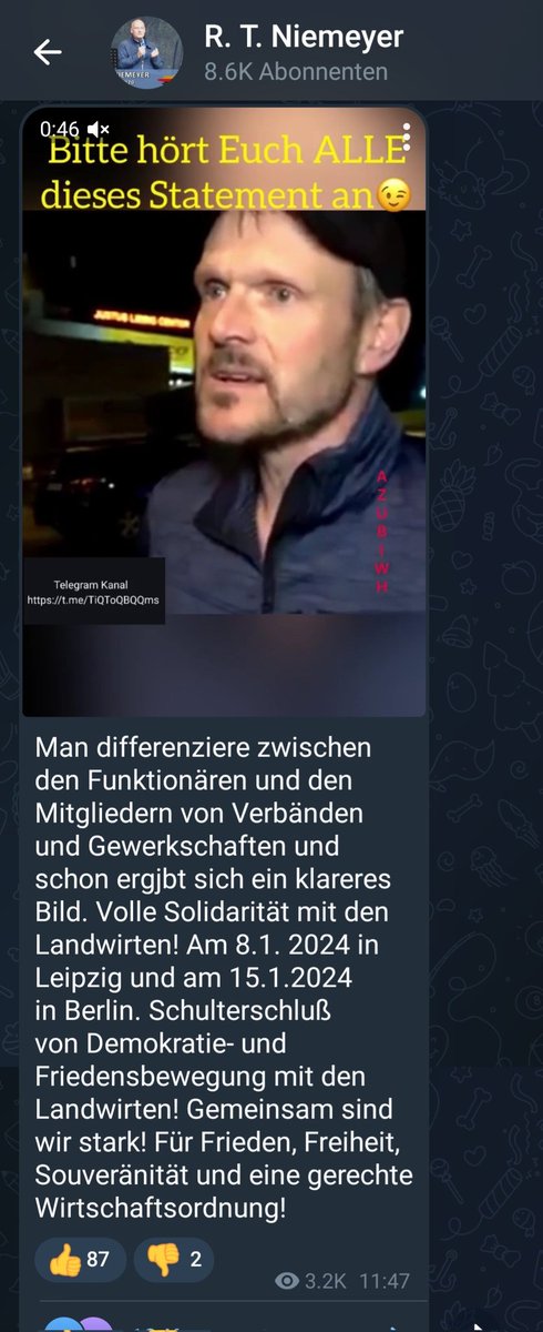NimaTikken's tweet photo. Warum ruft der Exilkanzler Ralph T Niemeyer für den 8.1. zum Schulterschluss mit den Landwirten nach Leipzig auf?
Alles mobilisiert für Dresden. Mir ist bisher in keinem der Kanäle iwas Großes für #le0801 untergekommen?
Doppelagent 🤡 https://t.co/VKx3zQIXc7