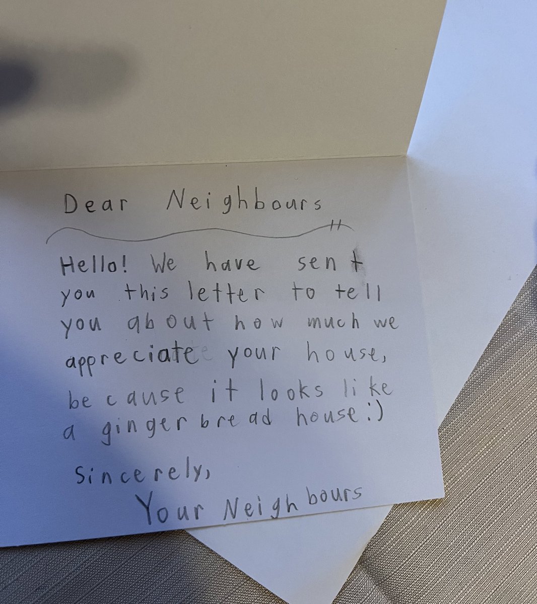ESL_fairy's tweet photo. After enjoying the lights during a walk last night, 9yo is now writing notes of appreciation to a few different neighbours.
She comes up with the very best ideas.
I do not regret buying a giant box of blank cards and envelopes.
#AuthenticWriting
#LiteracyAtHome https://t.co/elHuCwB6Bq