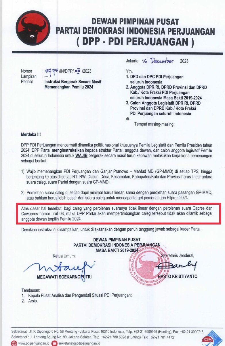 Namun nafsu berkuasa PDIP yg berlebihan ditambah dgn elektabilitas Ganjar-Mahfud yg makin nyungsep membuat mereka gelap mata. Sudah ditolak di MK pun tetap ngotot diberlakukan secara internal di partai. Sehingga keluarlah edaran yg heboh ini.