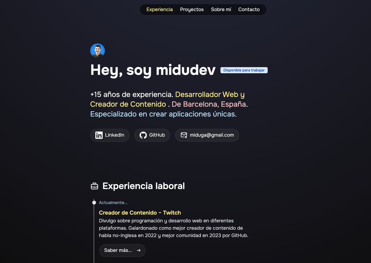 midudev's tweet photo. ¿Quieres CREAR tu PORTAFOLIO como Programador?
¡Hemos creado uno de Código Abierto que puedes usar!

Todavía lo tenemos que mejorar pero lo tienes aquí:
→ https://t.co/bOe93KeIIs https://t.co/BrbnkiS4HB