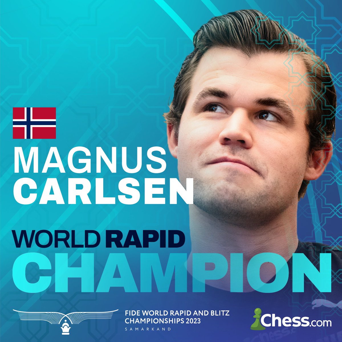 chesscom's tweet photo. Unbeatable. Congratulations to @MagnusCarlsen for winning his fifth world rapid title!

The victory earns the Norwegian legend an incredible 16th world championship in chess! 🏆 #RapidBlitz