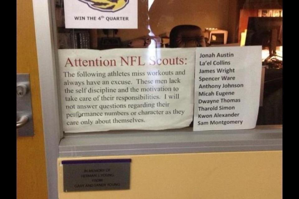 LSU Weight Room: 2012
How many kids would hit the portal? 
Bring back accountability!