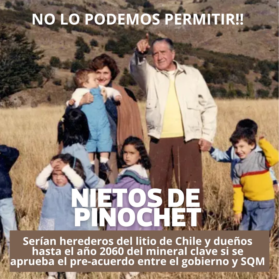 El_Ciudadano's tweet photo. El acuerdo por el Litio de Codelco con SQM es una trampa para Chile.
De este modo las garras de Ponce Lerou, accionista de SQM y ex yerno de Pinochet podrán estar en litio chileno hasta el 2060 y se materalizaría lo que EL Ciudadano advirtió, se estaría heredando el litio a los nietos de Pinochet. #litio #lithium #sqm #noticias https://t.co/V93K9VNSMZ