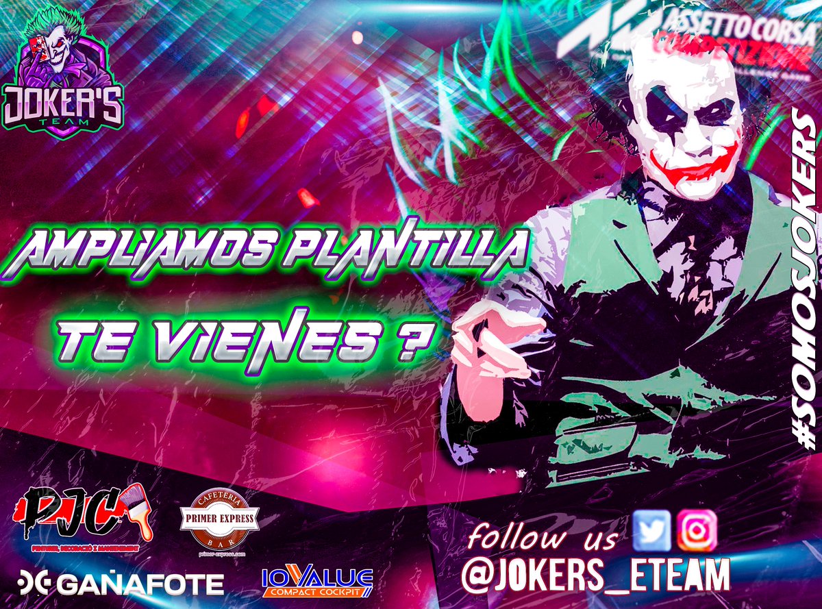 #Fichajes #Pruebas 

(📝) Ampliamos plantilla en la sección de <a href="/AC_assettocorsa/">Assetto Corsa</a> 

(💎) ¿Crees que puedes ser un Joker ?

(🤝) No te lo pienses, contacta por nuestras vías oficiales...te estamos esperando a ti.   

#somosjokers #venteparaca 😈
#beACC