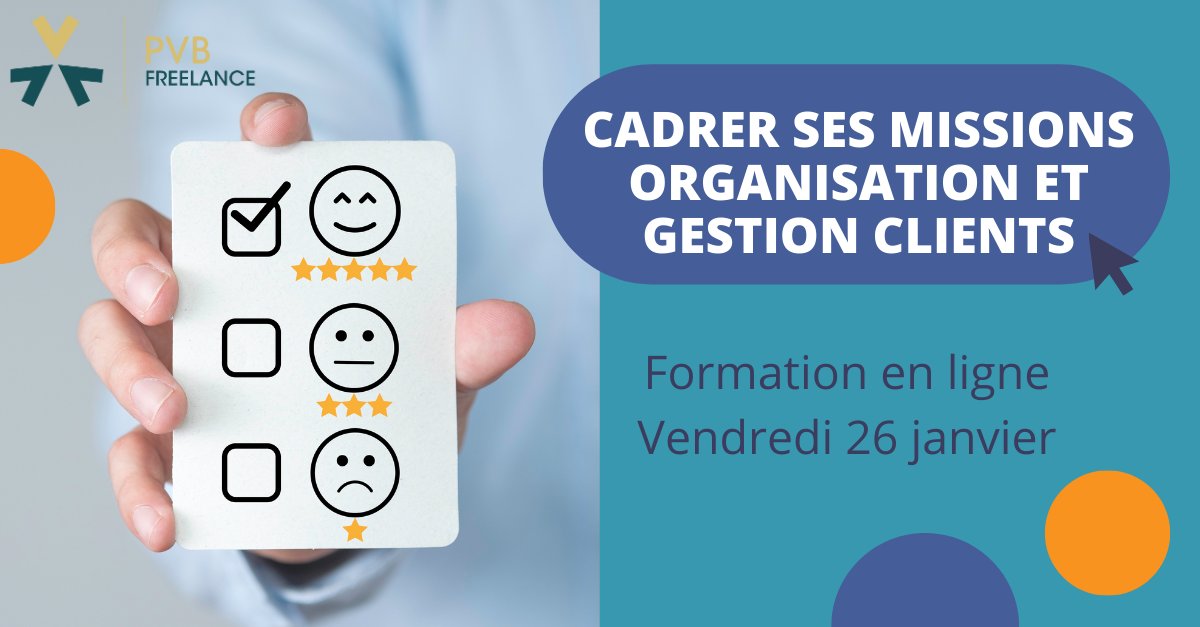 📢 Rdv PVB - Comment réussir ses #missions et fidéliser ses clients? Suite du parcours de #formations Devenir #Indépendant ou #Freelance le 26 janvier. Découvrez les outils et méthodes pour développer votre activité. Et en plus c'est offert avec le #CPF 👉bit.ly/3Tydg1p