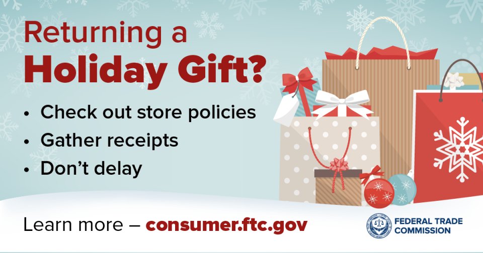 PBCConsumer's tweet photo. #HeadsUp #PBC #HumpDay #TipOfTheDay If you got a 🎁gift 🎁 this #HolidaySeason that wasn't quite right, here’s how to make the 🛍️return process 🛍️go more smoothly - #KnowledgeIsPower #GetSome https://t.co/lEjBOjBI4O @pbcgov @pbclibrary @pbclibrary1 . https://t.co/LoSkcSPo1A