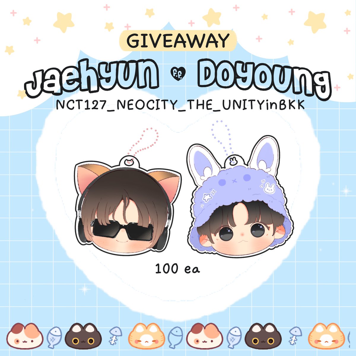 Pls kindly rt

 🐱🐰 giveaway 
‘ jaehyun &amp; doyoung ’

•• keyring 
Jaehyun 50 ea
Doyoung 50 ea

location : thammasat stadium
date : 27 - 28 Jan 2024
time : tba

 #NCT127_NEOCITY_THE_UNITYinBKK