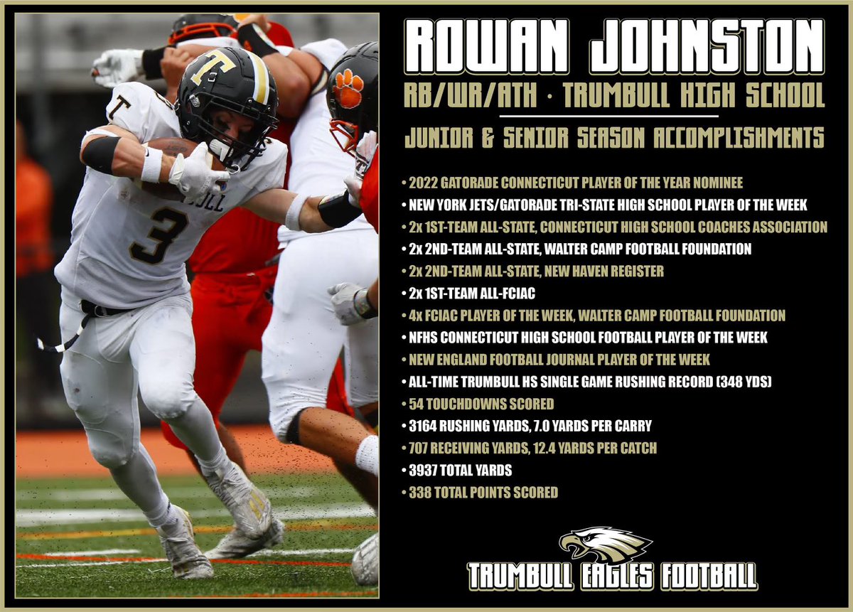 rowanfjohnston's tweet photo. My high school football resume! Stats and awards listed over 2 years. @TrumbullFB #cthsfb https://t.co/mRD89bqtrR