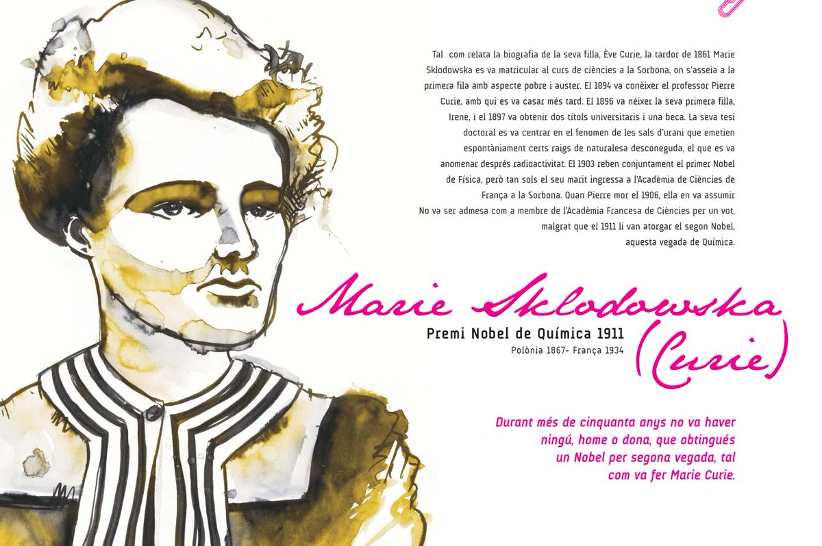 🎂 Un dia com avui de 1867 naixia #MarieCurie, pionera en l'estudi i ús de la radioactivitat.

Durant més de cinquanta anys no hi va haver ningú, home o dona, que obtingués un #Nobel per segona vegada, tal com va fer Marie Curie.

⤵️ Llegeix més: