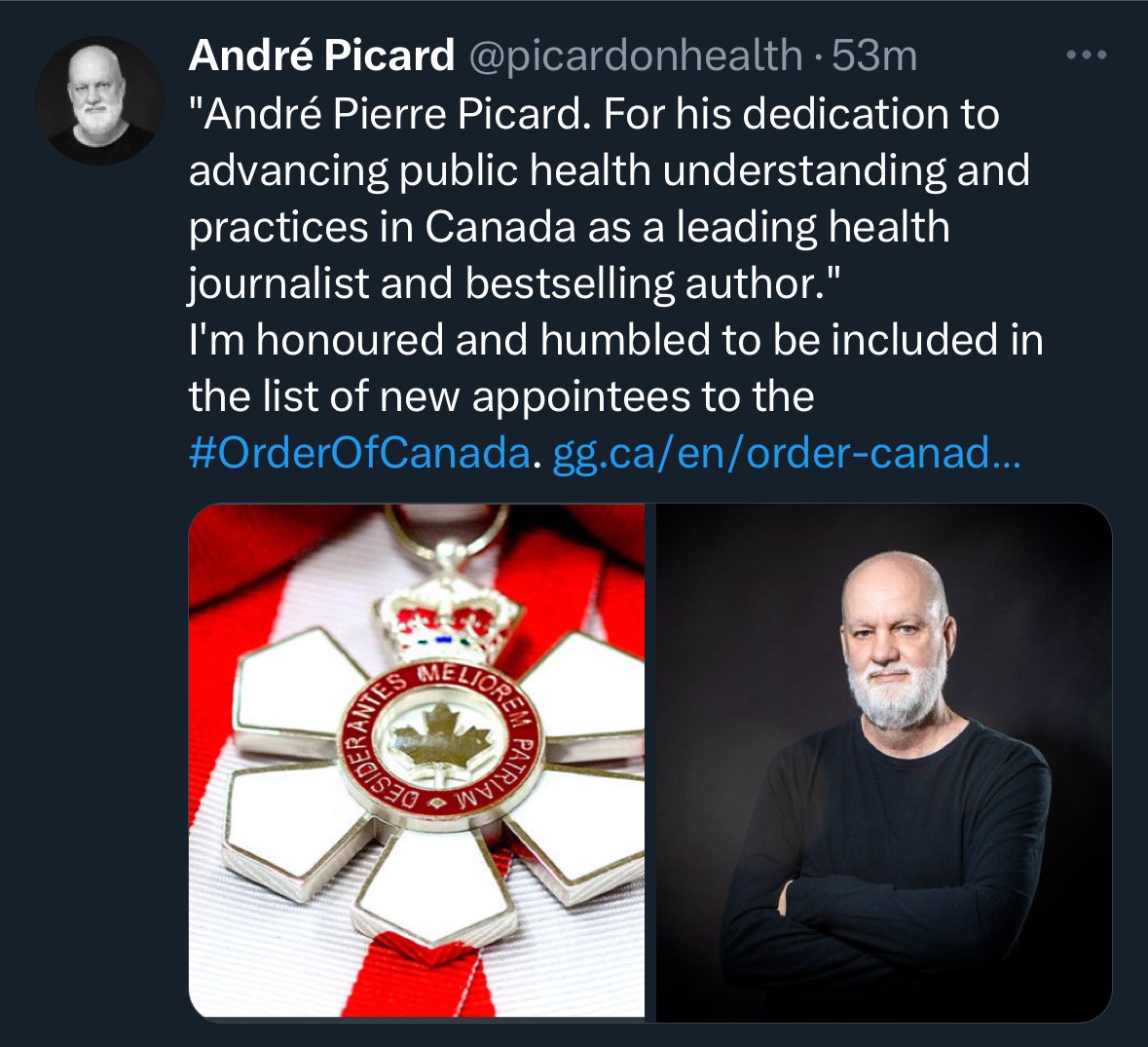 Only in Canada would a guy that pushed endless fear, misinformation &amp; gaslit a nation would receive an award like this. Unbelievable.