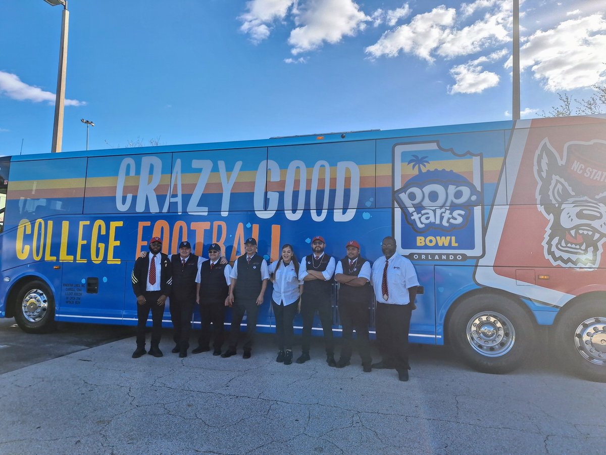 WindstarLines's tweet photo. We've got 8 buses on hand for the Pop Tarts Bowl today in Orlando, and even a fun wrapped one! We are incredibly lucky to be exclusive carriers for many college/university sports teams - and our drivers are always excited to show their team spirit! #GoWindstar #DriveWindstar https://t.co/SBzDXYntBa