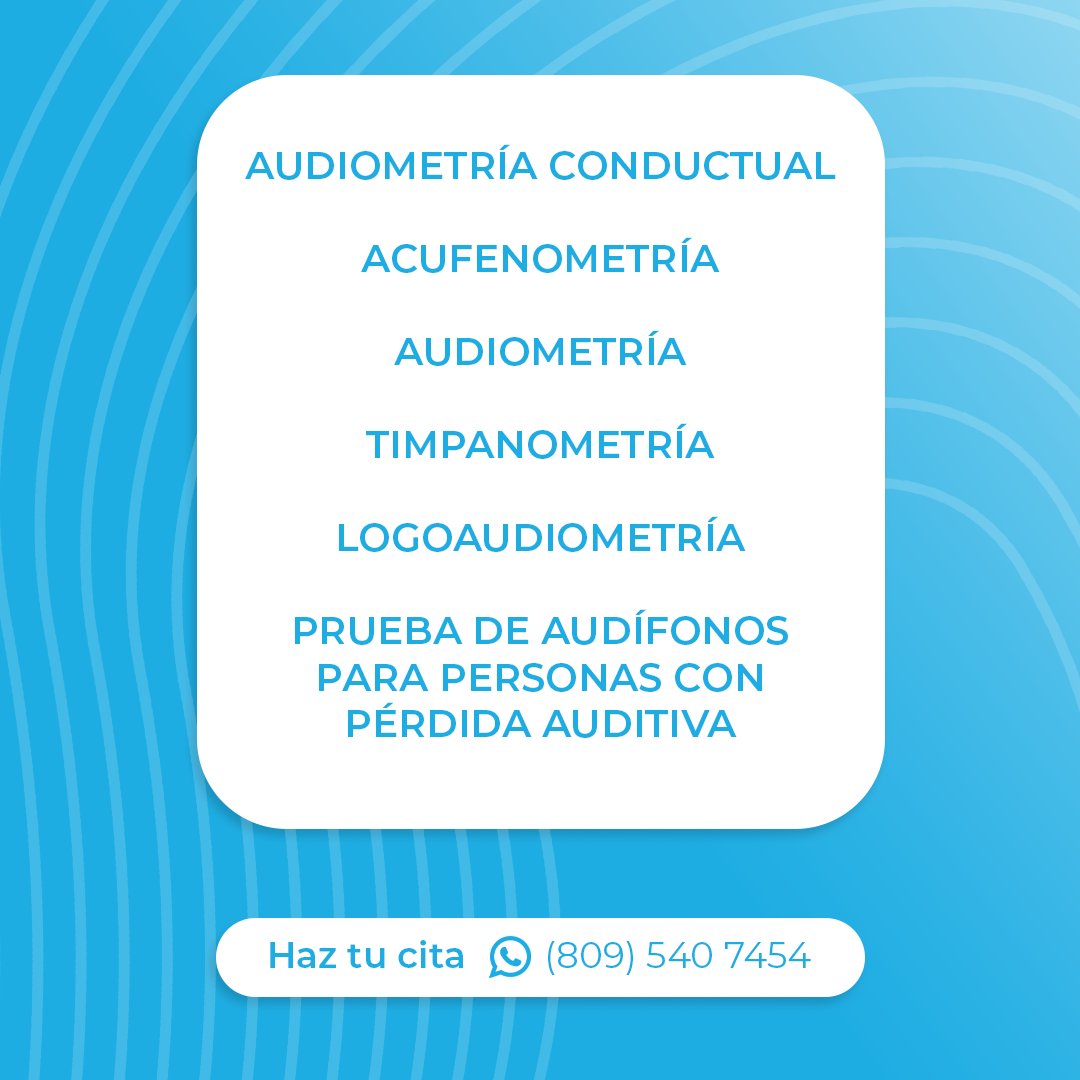 Acustiard's tweet photo. Explora los servicios especializados que ofrecemos para tu audición:

• Audiometría Conductual
• Acufenometría
• Audiometría
• Timpanometría
• Logoaudiometría
• Prueba de audífonos para personas con pérdida auditiva

Haz tu cita con nosotros por WhatsApp:
📲 809 540 7454. https://t.co/CDcCaf0Zrp