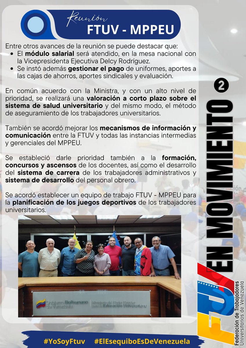 FtuvOficialVe's tweet photo. Acuerdos reunión FTUV - MPPEU
@sandraoblitasr 

#YoSoyFtuv https://t.co/0l6wRhX7Em