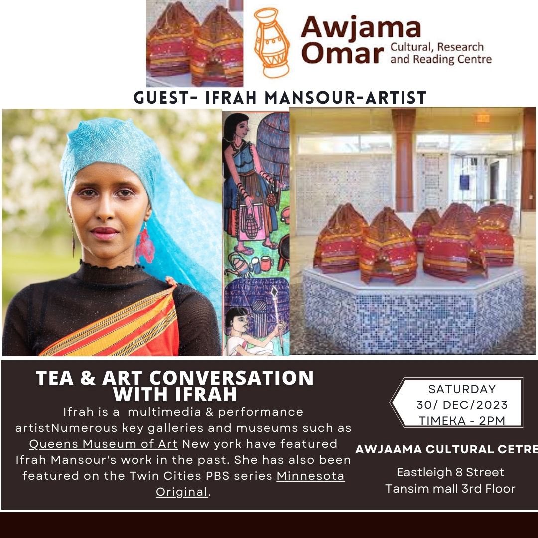 Artist Ifrah Mansour ( <a href="/ifrahMansour/">IFRAH MANSOUR</a> ) multimedia &amp; performing artist is meeting somali youth in eat light this Saturday at <a href="/AwjamaOrg/">Awjama Cultural Centre</a> - if interested in the session you are welcome to join us.