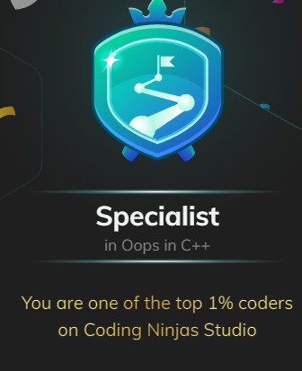 Vinayak07t's tweet image. Earned Specialist badge in Oops in C++ on Coding Ninjas Studio! 🌟 #SkillBadge #CodingNinjasStudio students.codingninjas.com/share/image?re…