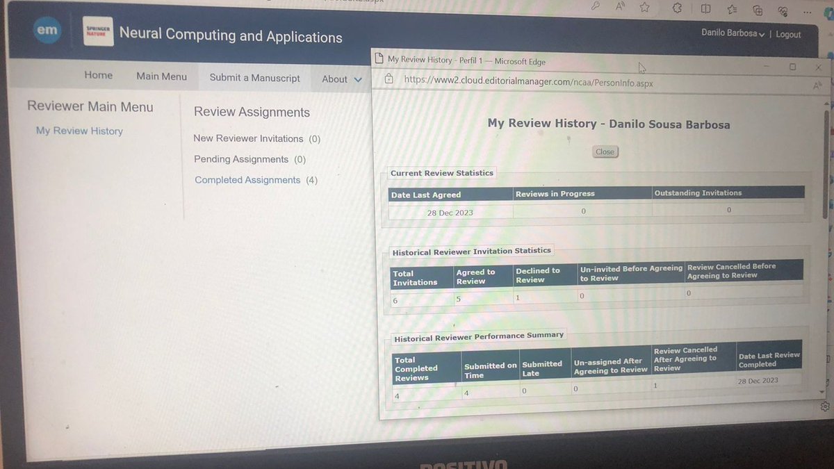 Review of  2023 Springer: Neural Computing and Applications completed
