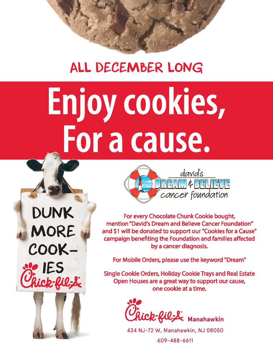 David's Dream & Believe Cancer Foundation (@ddbcf) on Twitter photo We hope everyone is enjoying the holidays! We want to remind you there's still a couple days left to support <a href="/DDBCF/">David's Dream & Believe Cancer Foundation</a> with a year-end donation!
You can also visit #Burger25 & <a href="/ChickfilA/">Chick-fil-A, Inc.</a> Manahawkin, NJ where both businesses are running December fundraisers for #ddbcf. Thank you! We hope everyone is enjoying the holidays! We want to remind you there's still a couple days left to support <a href="/DDBCF/">David's Dream & Believe Cancer Foundation</a> with a year-end donation!
You can also visit #Burger25 & <a href="/ChickfilA/">Chick-fil-A, Inc.</a> Manahawkin, NJ where both businesses are running December fundraisers for #ddbcf. Thank you!