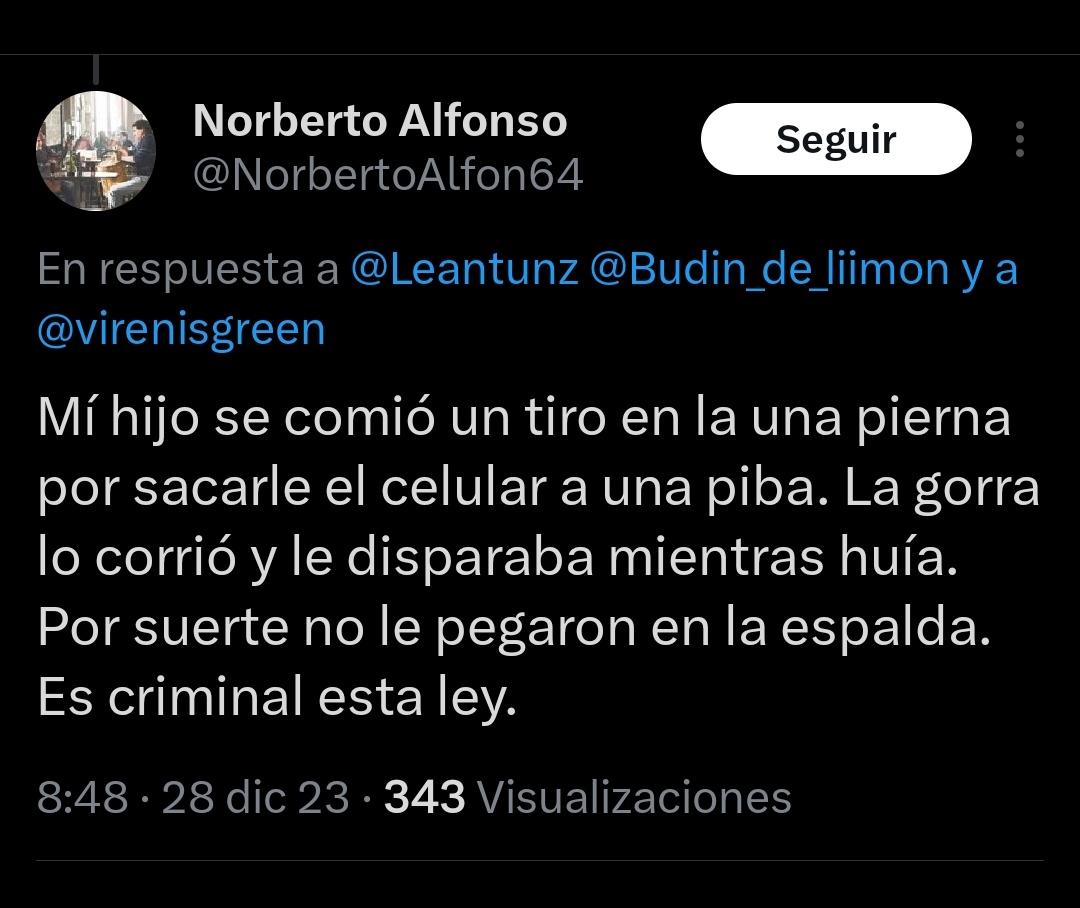 -Milei quiere sacar una ley para detener a mi hijo, esto es una dictadura 😭😭😭
-pero que hizo?
-Le pego a una piba y le robo el celular