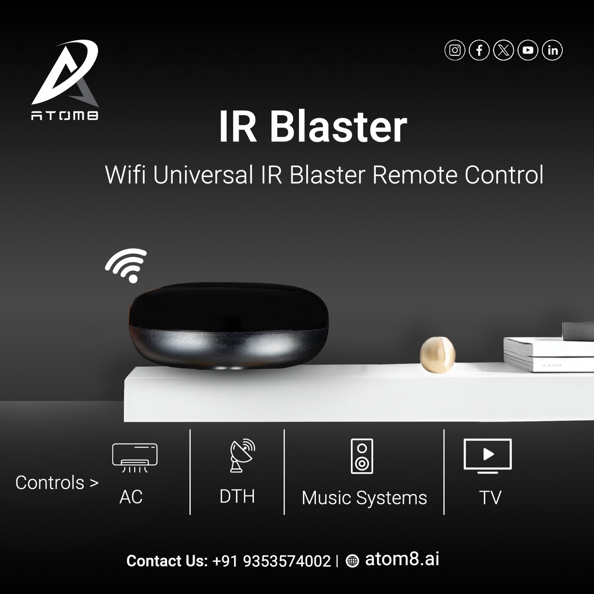 Atom8SmartHome's tweet image. Simplify control, amplify convenience. Our IR Blaster Wifi Universal Remote is your gateway to seamless device management. Upgrade your home automation game and enjoy the ease of connected living.

#irblaster #devicecontrol #devicemanagement #universalremote #smartirremote