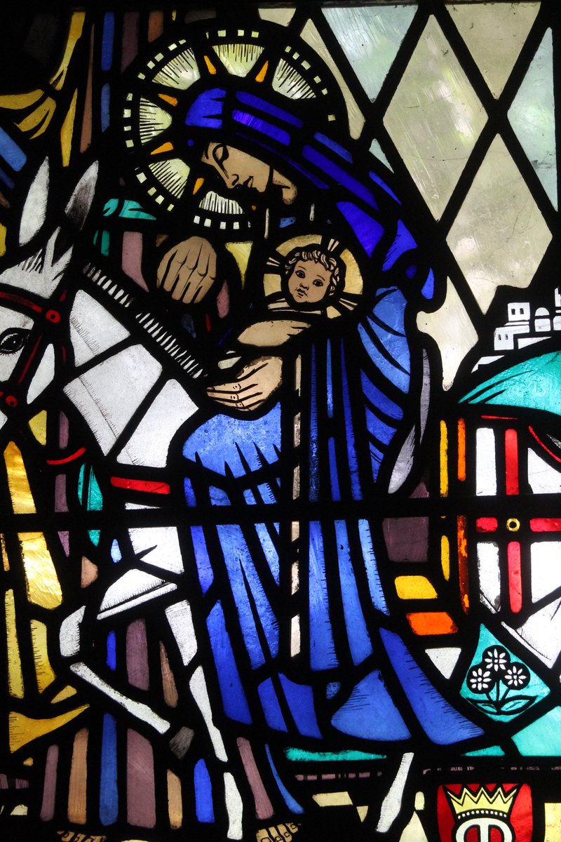 For the Feast of the Holy Innocents - the flight of the Holy Family into Egypt. By #TrenaCox of #Chester 1960 All Saints, Daresbury - a beautiful church which is open daily daresburycofe.org.uk #StainedGlassEveryday #StainedGlass @BSMGP