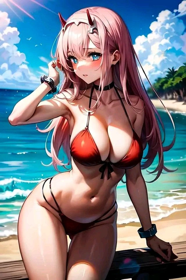 ZTyDarling's tweet photo. Zero two en la playa #2 https://t.co/EGvGqkNoLN