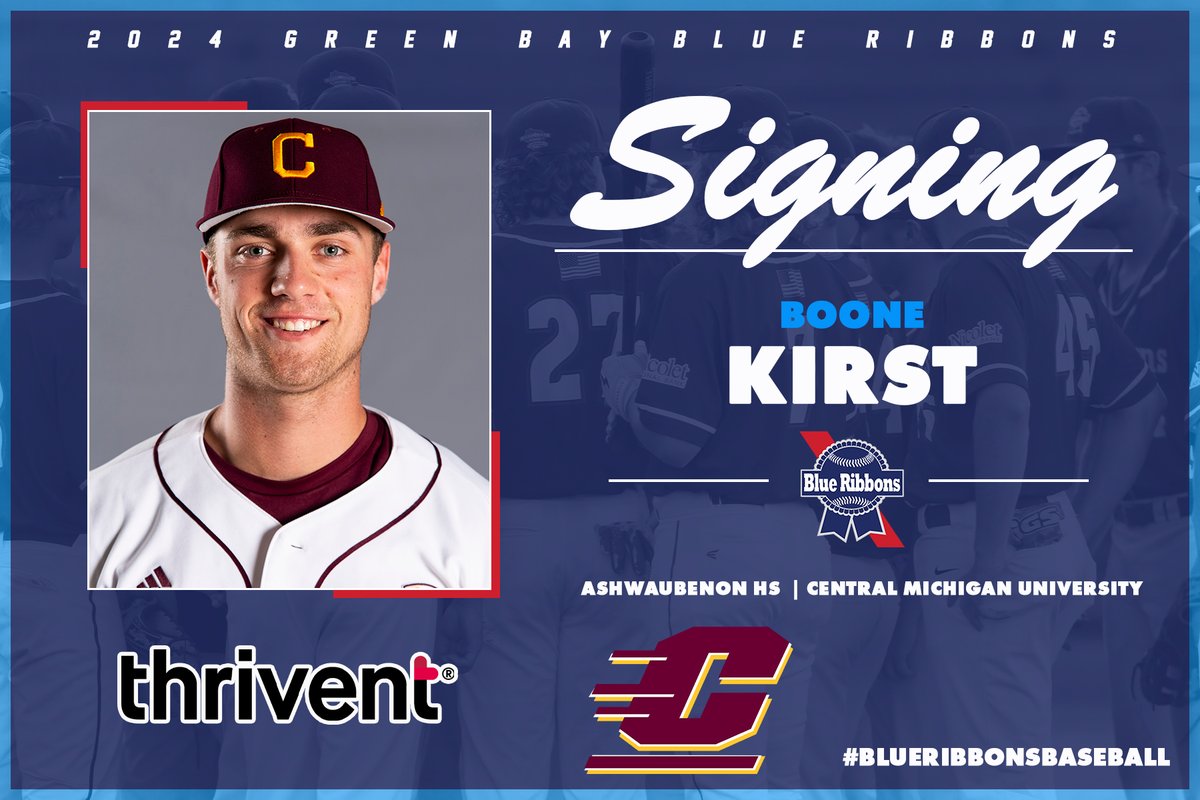 We're excited to announce the addition of another D1 backstop to the mix, with the signing of catcher Boone Kirst! A former Ashwaubenon Jaguar, Kirst is currently playing at Central Michigan and will be making his Blue Ribbons debut in 2024. #blueribbonsbaseball