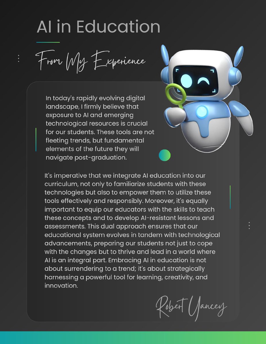 In the next installment of “From My Experience”, I describe some of my thoughts on AI in education. enjoy!#NCTIES2024