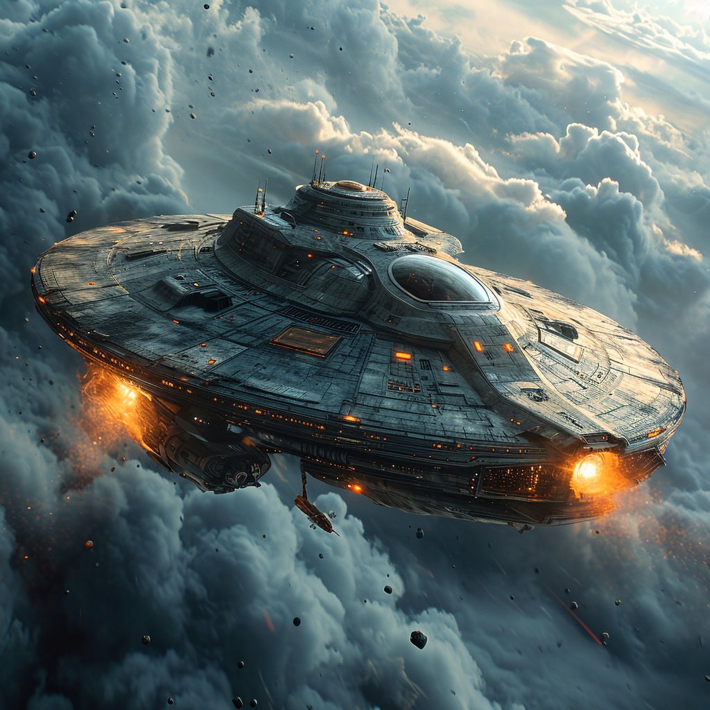 NXTDreamscape's tweet photo. @Vindictusnovel Considered using AI? I used the prompt: "an alien spaceship from a clear brief that is suitable to use on a Novella book cover" https://t.co/e8X1rr7EAe