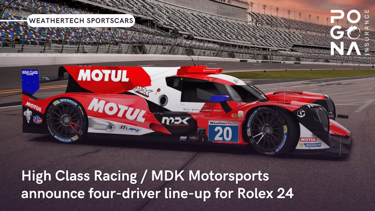 High Class Racing and MDK Motorsports have partnered up for next month's #Rolex24 at Daytona. High Class regular Dennis Andersen, LMP3 champion Laurents Hörr, Michelin Endurance Cup champion Scott Huffaker and 17-year-old Seth Lucas are set to share the No. 20 LMP2 car. #IMSA