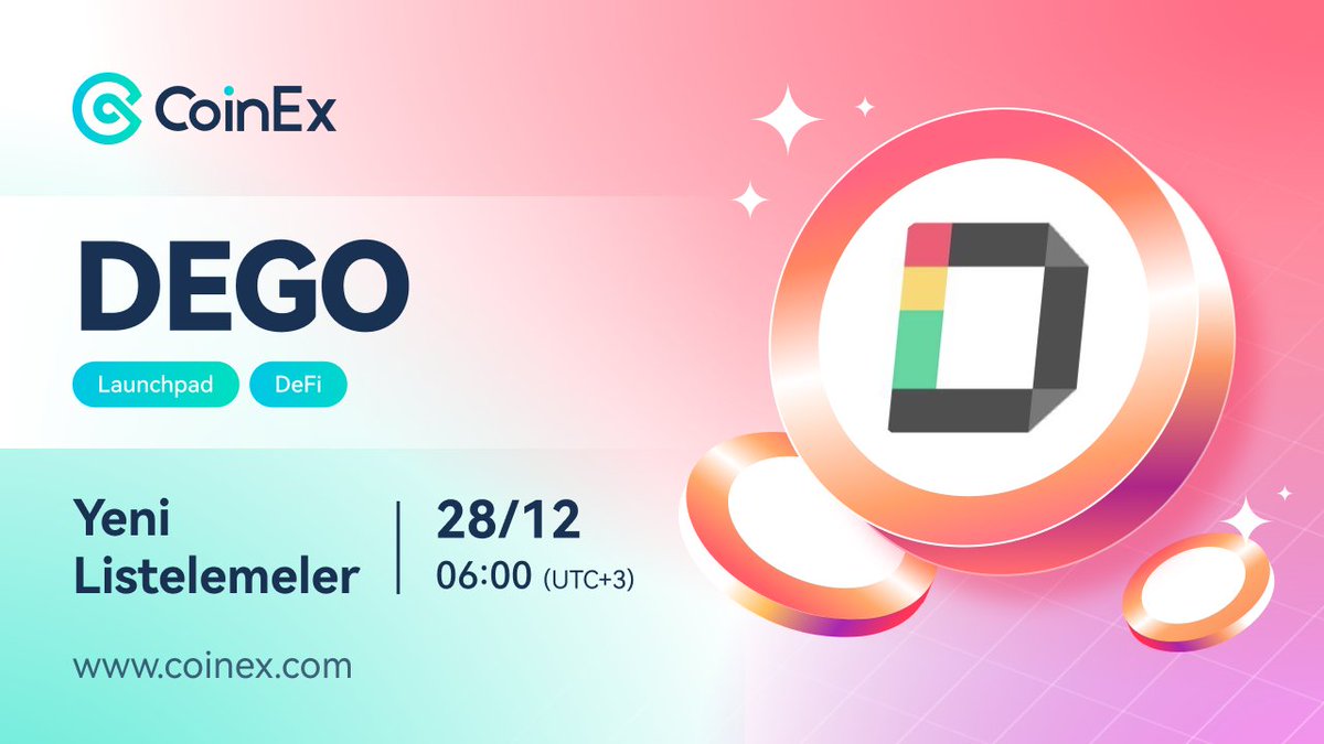 🚀#CoinEx’te yeni listeleme: $DEGO ✅ İşlem çifti: #DEGOUSDT ✅ Alım Satım: 28 Aralık, 2023 🟧 @dego_finance #Web3 dünyası için yenilikçi bir iş geliştirme merkezi olmayı hedefliyor. #Dego şu anda #BTC ekosistemi, #Depin, #Desci ve #GameFi'yi kapsayan çeşitli projeleri aktif…